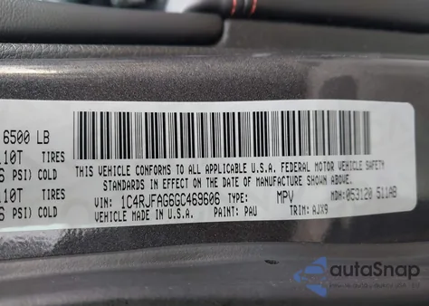 2016 Jeep Grand Cherokee 75Th Anniversary z USA, uszkodzony, nr VIN 1C4RJFAG6GC469606
